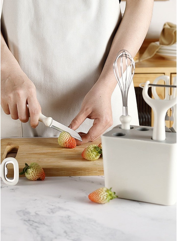 هومستر مجموعة أدوات المطبخ من 6 قطع مع حامل  تتضمن قشرة ، سكين فاكهة ، شاشة ، مقص متعدد الوظائف وأدوات طعام الأطفال  مقبض إيرغونومي ، قوي ، سهل التنظيف  مساعد مطبخ أساسي  مجموعة أدوات مطبخ - Image 3