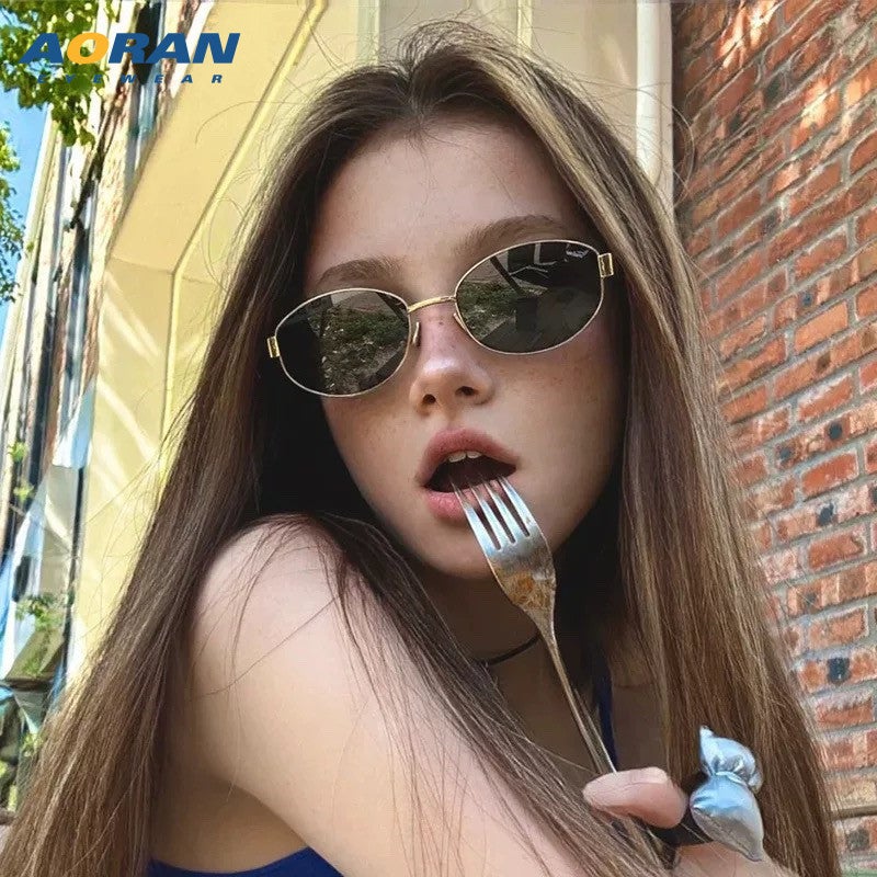 Aoran Luxury Vintage UV-Protective Sunglasses for Women and Men - Elegant Metal Oval Frame, 2024 Winter  Collection - Image 2