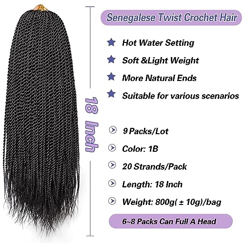VIOLET Senegalese Twist Crochet Hair For Black Women 18 Inch Crochet Hair Pre Looped 20 Strands A Pack Crochet Braids For Black Women 9 Packs Crochet Twist Hair Hairstyles(18 Inch,1B) - Image 2