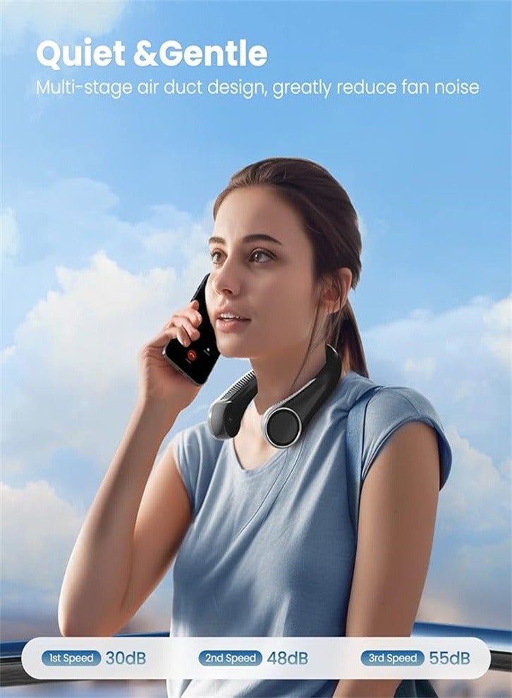 Neck Fan,Portable Hands Free Bladeless Neck Fan,4000mAh USB Rechargeable Personal Fan,3 Speeds 72 Air Outlet 360° Cooling Hanging Fan,Super Quiet（Black） - Image 4