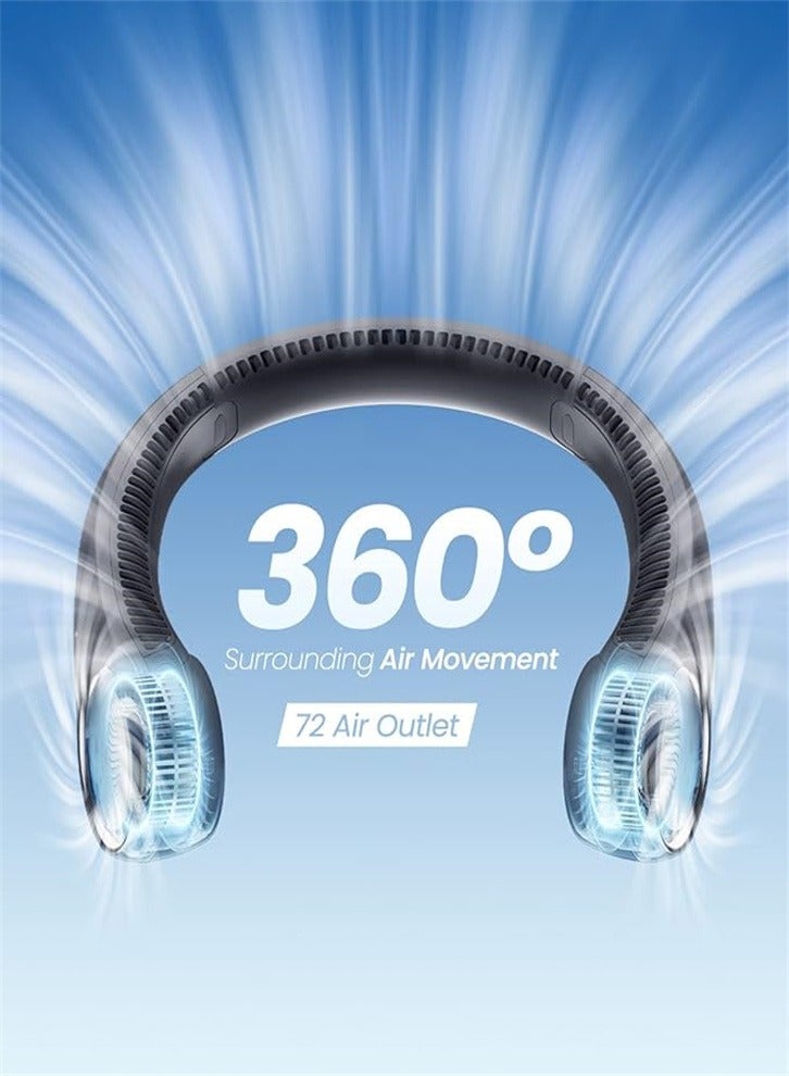 Neck Fan,Portable Hands Free Bladeless Neck Fan,4000mAh USB Rechargeable Personal Fan,3 Speeds 72 Air Outlet 360° Cooling Hanging Fan,Super Quiet（Black） - Image 3