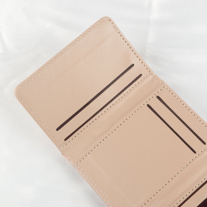 Leather Flip Wallet & Card Holder with Multiple Pockets - Beige - Image 2