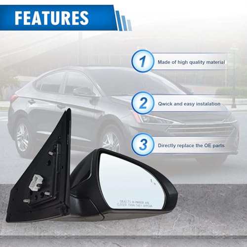 Paderson Right Passenger Side Mirror Assembly Fits 2017 2018 2019 2020 Hyundai Elantra with Power Glass Heated Blind Spot Detection and Manual Folding Match to Black Replace HY1321226 (7Pins) - Image 4
