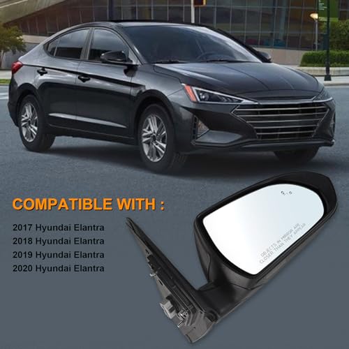 Paderson Right Passenger Side Mirror Assembly Fits 2017 2018 2019 2020 Hyundai Elantra with Power Glass Heated Blind Spot Detection and Manual Folding Match to Black Replace HY1321226 (7Pins) - Image 5