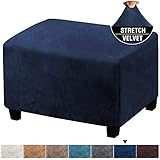 PrinceDeco PrinceDeco Real Velvet Plush Stretch Ottoman Slipcover High Stretch Velvet Footstool Protector Cover for Footrest  - Image 1