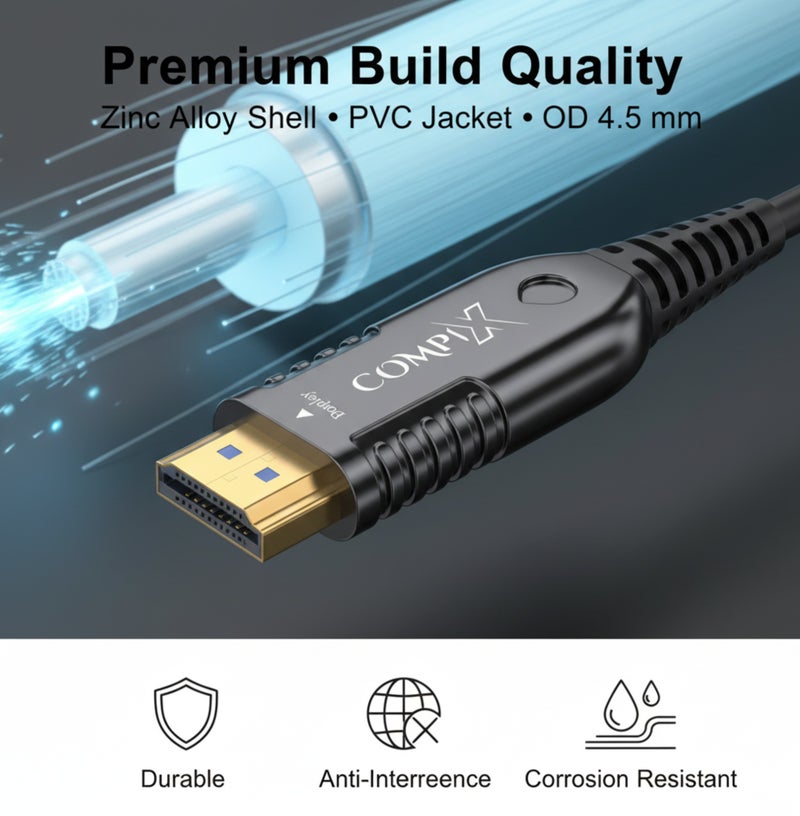 COMPIX HDMI 2.0 Fiber Optic Cable 10M High-Speed 18Gbps, 4K@60Hz Ultra HD Gold-Plated HDMI Cable, Full HD 1080p, 3D Braided Cord for PS5/PS4 PlayStation Xbox Laptop PC TV Projector (Black) - Image 2