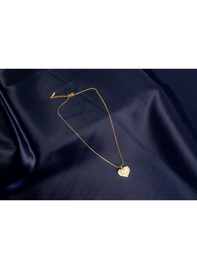 The Black Pearl Accessories Stainless Steel White Golden Heart Pendant Necklace - Image 4