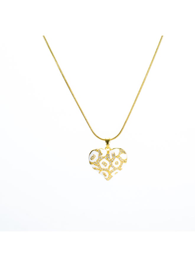The Black Pearl Accessories Stainless Steel White Golden Heart Pendant Necklace - Image 1