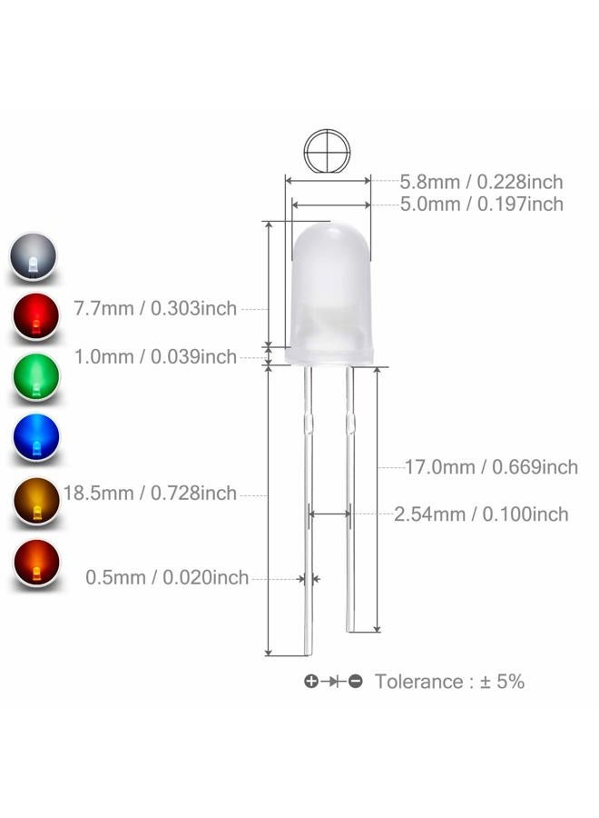 Chanzon 60pcs 5mm LED Diode Lights Assortment Kit Pack Diffused Round Lens DC 3V 20mA Lighting Bulb Lamp Assorted Variety Color Electronics Components Light Emitting Diodes Parts (6 colors x 10 pcs) - Image 3