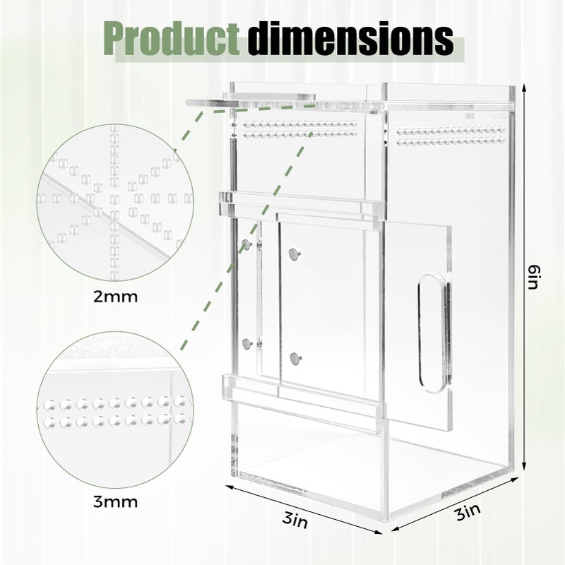 StyEdEk Pre-Assembled Jumping Spider Enclosure 3x3x6 Inch Acrylic Spider Cage Insect Terrarium Bug Enclosure Tarantula Enclosure Reptile Terrarium for Snail, Mantis, Lizard, and Small Reptiles - Image 2