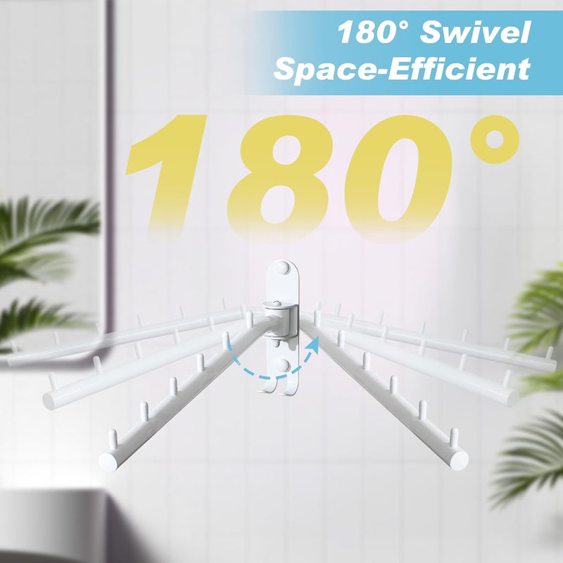 Alise Wall Mounted Drying Rack,Swivel Clothes Drying Rack Stainless Steel,Space Saving Clothes Hanger Rack,Heavty Duty Clothes Wall Drying Rack for Laundry Closet Bedroom/Bathroom,White,2 Pack - Image 2
