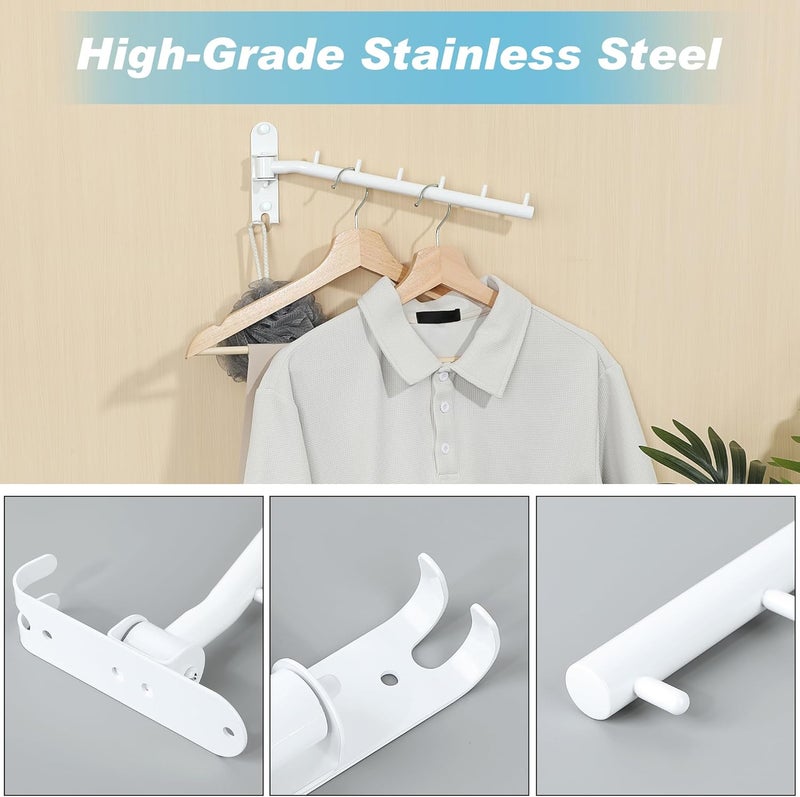 Alise Wall Mounted Drying Rack,Swivel Clothes Drying Rack Stainless Steel,Space Saving Clothes Hanger Rack,Heavty Duty Clothes Wall Drying Rack for Laundry Closet Bedroom/Bathroom,White,2 Pack - Image 5