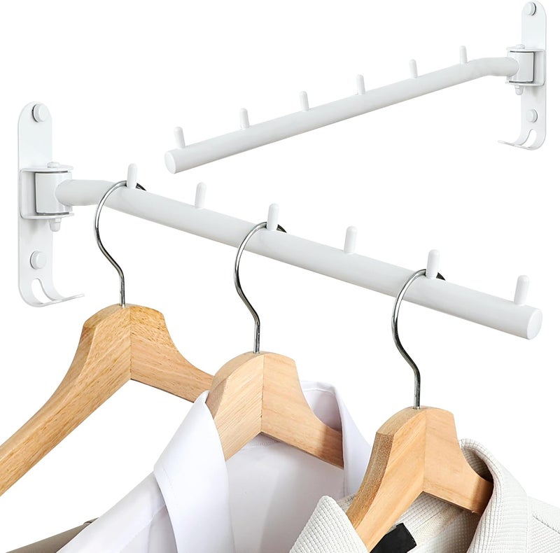 Alise Wall Mounted Drying Rack,Swivel Clothes Drying Rack Stainless Steel,Space Saving Clothes Hanger Rack,Heavty Duty Clothes Wall Drying Rack for Laundry Closet Bedroom/Bathroom,White,2 Pack - Image 1