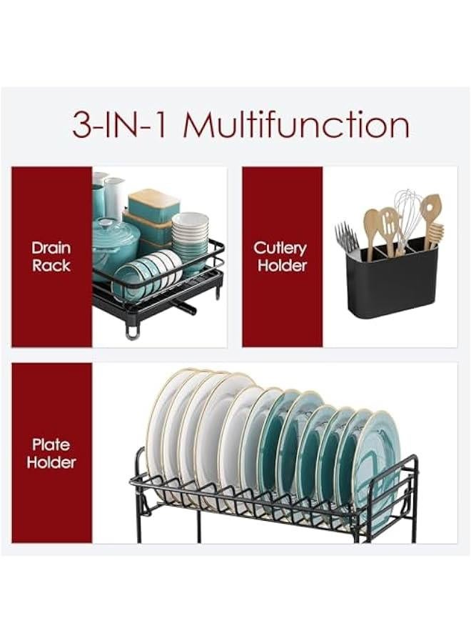 MIXDE Dish Drying Rack, Multifunctional Dish Rack,Rustproof Kitchen Dish Drying Rack with Drainboard,Space-Saving 2-Tier Dish Drying Rack with a Large Capacity for Kitchen Counter,Stainless Steel Dish - Image 3