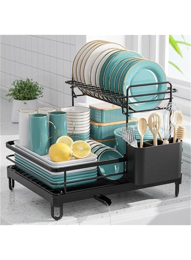 MIXDE Dish Drying Rack, Multifunctional Dish Rack,Rustproof Kitchen Dish Drying Rack with Drainboard,Space-Saving 2-Tier Dish Drying Rack with a Large Capacity for Kitchen Counter,Stainless Steel Dish - Image 1