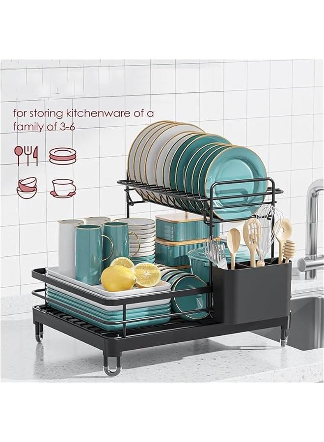 MIXDE Dish Drying Rack, Multifunctional Dish Rack,Rustproof Kitchen Dish Drying Rack with Drainboard,Space-Saving 2-Tier Dish Drying Rack with a Large Capacity for Kitchen Counter,Stainless Steel Dish - Image 2