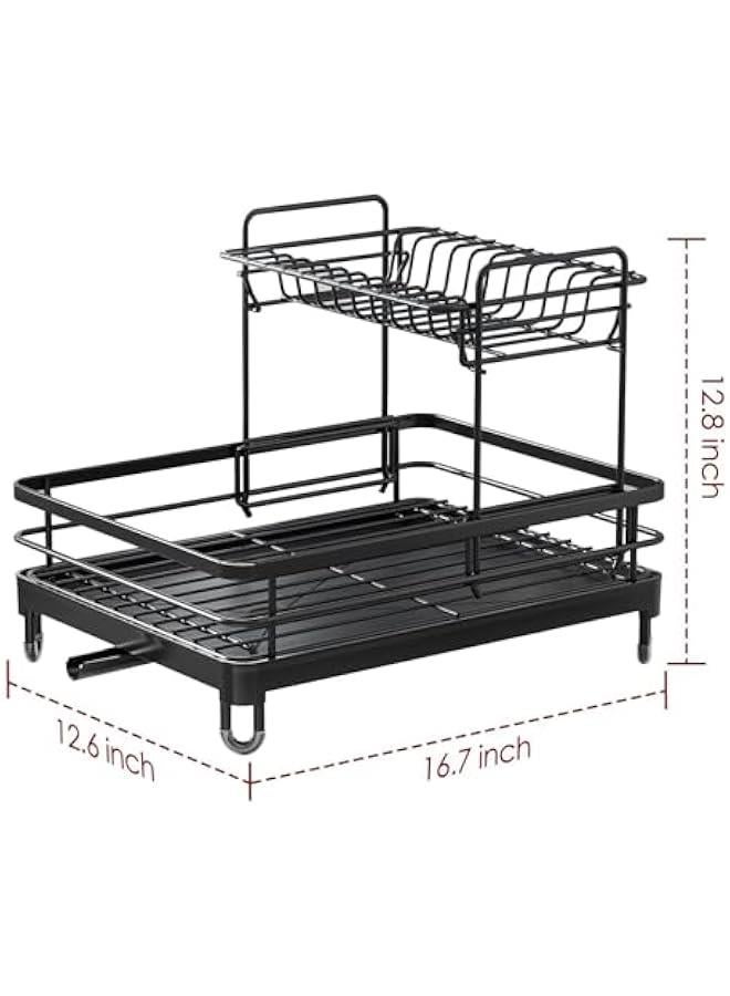 MIXDE Dish Drying Rack, Multifunctional Dish Rack,Rustproof Kitchen Dish Drying Rack with Drainboard,Space-Saving 2-Tier Dish Drying Rack with a Large Capacity for Kitchen Counter,Stainless Steel Dish - Image 5