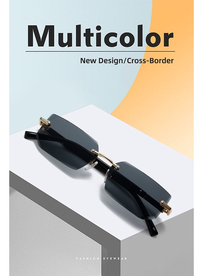 نظارات شمسية جديدة بدون إطار بتصميم عصري، نظارات شمسية مخصصة للجنسين، حماية من الأشعة فوق البنفسجية، تأتي مع حافظة للنظارات وقطعة قماش لتنظيف النظارات - Image 2