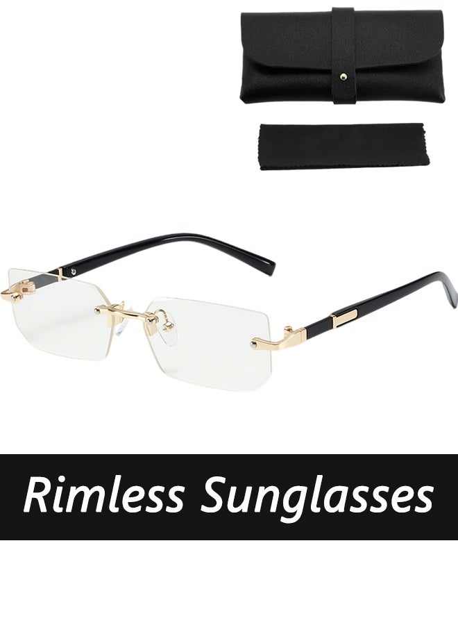 نظارات شمسية جديدة بدون إطار بتصميم عصري، نظارات شمسية مخصصة للجنسين، حماية من الأشعة فوق البنفسجية، تأتي مع حافظة للنظارات وقطعة قماش لتنظيف النظارات - Image 1