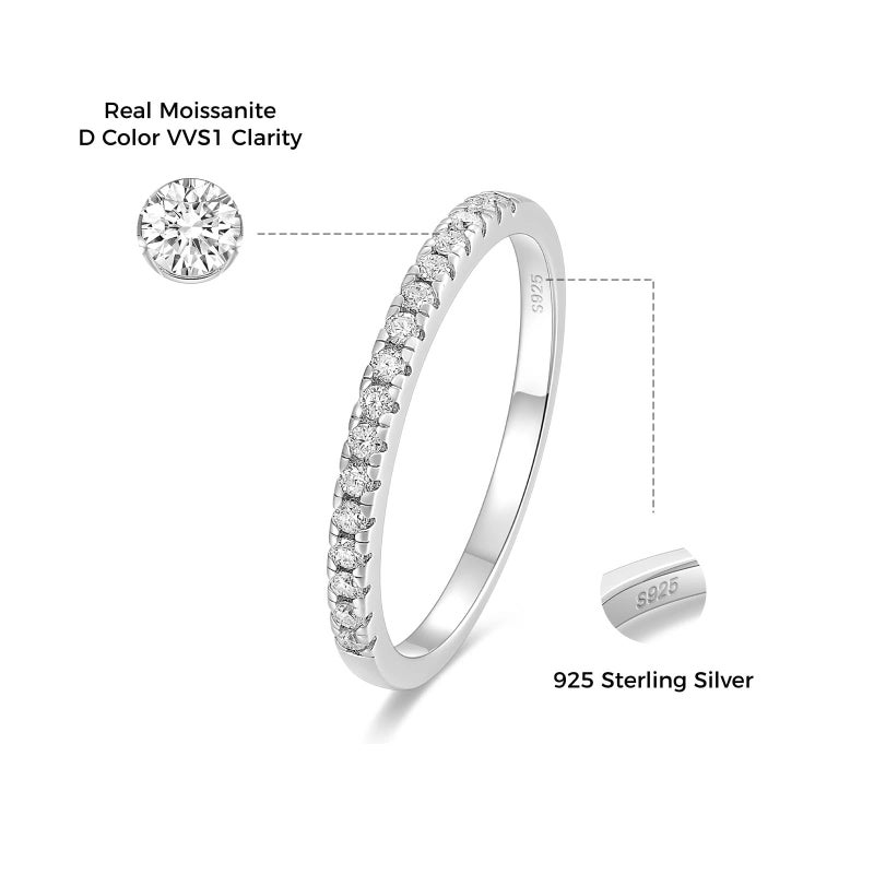EAMTI Moissanite Wedding Bands for Women Half Eternity Bands Rings D Color VVS1 Clarity 925 Sterling Silver Anniversary Moissanite Stackable Engagement Ring for Women Size 7 - Image 2