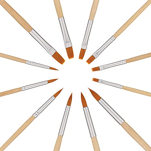 DEZIINE 12 PCS Flat & Round Different Size Artist Fine Nylon Hair Paint Brush Set for Watercolor Acrylic Oil Painting Brushes Drawing Art Supplies Size: 1-12 - Image 3