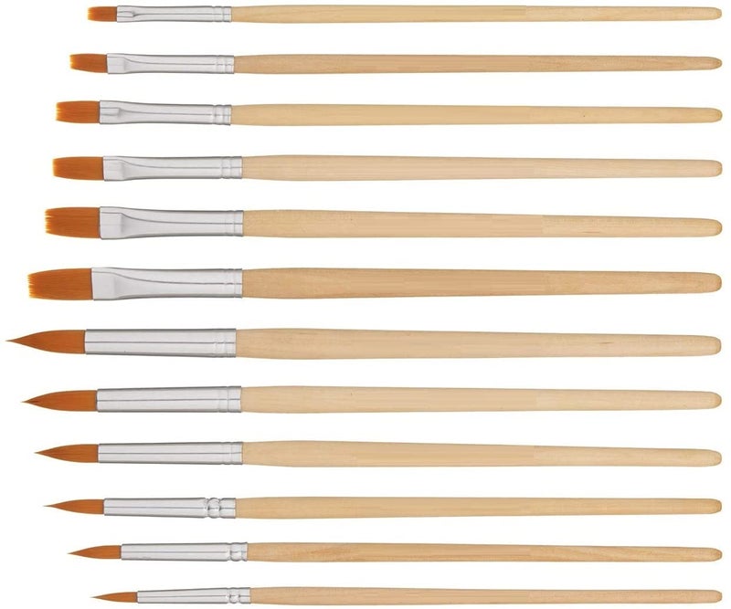 DEZIINE 12 PCS Flat & Round Different Size Artist Fine Nylon Hair Paint Brush Set for Watercolor Acrylic Oil Painting Brushes Drawing Art Supplies Size: 1-12 - Image 1
