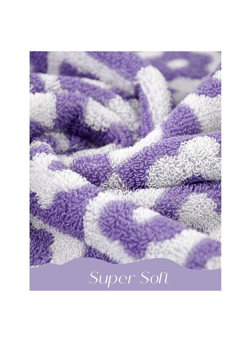 NIBEMINENT SYOSI Cotton Face Towels, Set of 4 Checkered Floral Bathroom Hand Soft Lilac Flower Towels for Everyday Use, 29” x 13”, Purple - Image 3