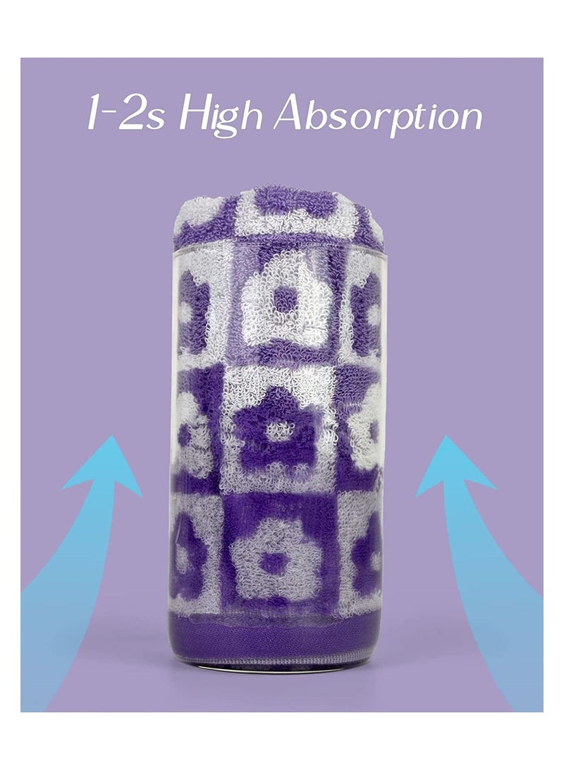 NIBEMINENT SYOSI Cotton Face Towels, Set of 4 Checkered Floral Bathroom Hand Soft Lilac Flower Towels for Everyday Use, 29” x 13”, Purple - Image 4