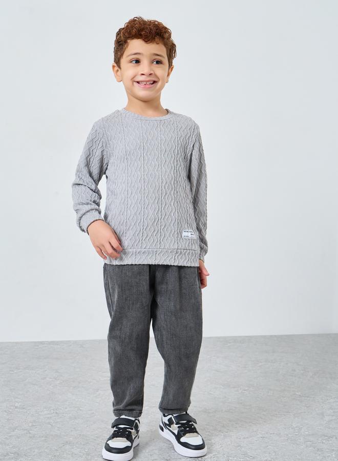 Styli Boys Grey Textured Knit Sweatshirt - Image 2