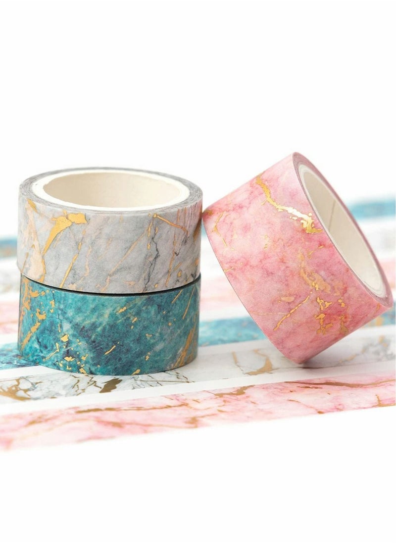 Excefore Washi Tape Set, 3 Rolls Gold Veins Gorgeous Foil Masking Set Decorative for Arts, DIY Crafts, Journal Supplies, Planners, Scrapbook, Card/Gift Wrapping (Marbling Patterns)  - Image 2