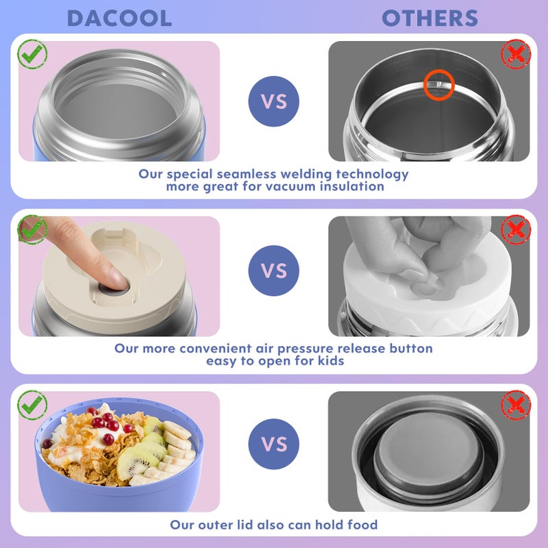 DaCool Stainless Vacuum Insulated Food Jar - 16 Ounce Thermo for Hot & Cold Food, Perfect for School, Work, Picnic & Outdoors - Purple - Image 4