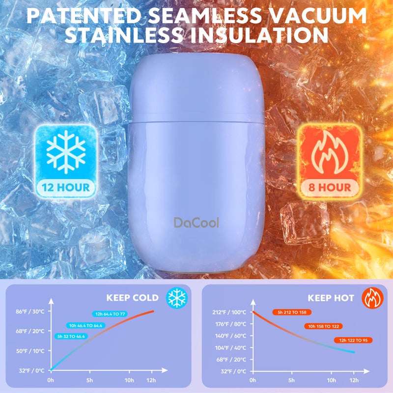DaCool Stainless Vacuum Insulated Food Jar - 16 Ounce Thermo for Hot & Cold Food, Perfect for School, Work, Picnic & Outdoors - Purple - Image 2