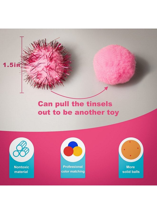 VAPKER 30 Piece 1.5" Pink Color Sparkle Balls Cat's Favorite Toy Tinsel Pom Poms Glitter - Image 3