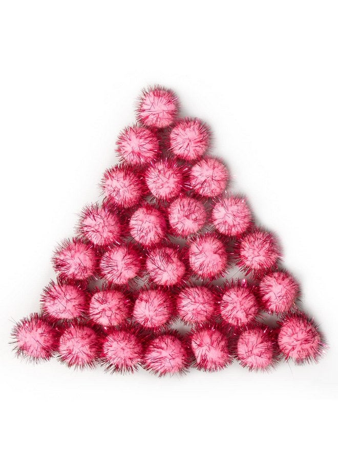 VAPKER 30 Piece 1.5" Pink Color Sparkle Balls Cat's Favorite Toy Tinsel Pom Poms Glitter - Image 1