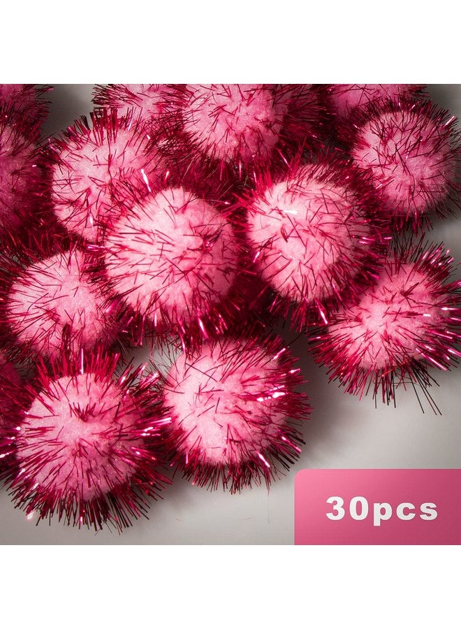 VAPKER 30 Piece 1.5" Pink Color Sparkle Balls Cat's Favorite Toy Tinsel Pom Poms Glitter - Image 2