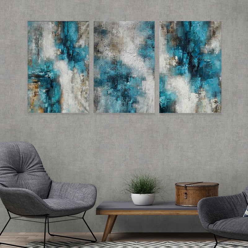 Marktna Three abstract canvas paintings with a hollow frame, measuring (120×60), three pieces - Image 1