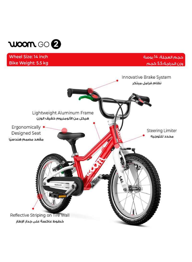 Woom GO 2 Kids Pedal Bike|14-Inch Lightweight Aluminum Bicycle for Ages 3-4.5 Years|Easy Balance Bike Transition with Child-Specific V-Brakes - Image 2