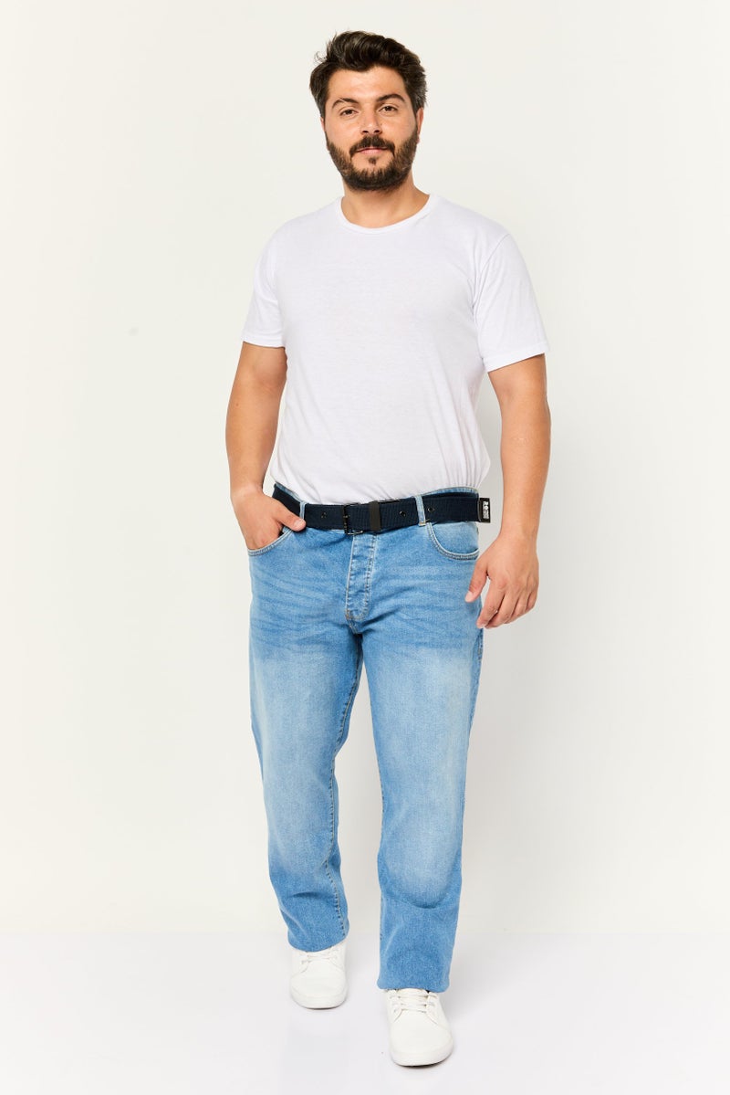 CROSSHATCH Men Regular Fit Belted Wash Stretchable Denim, Blue - Image 2