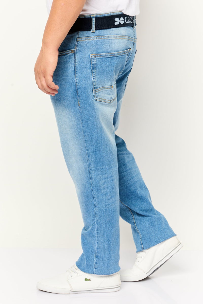CROSSHATCH Men Regular Fit Belted Wash Stretchable Denim, Blue - Image 4
