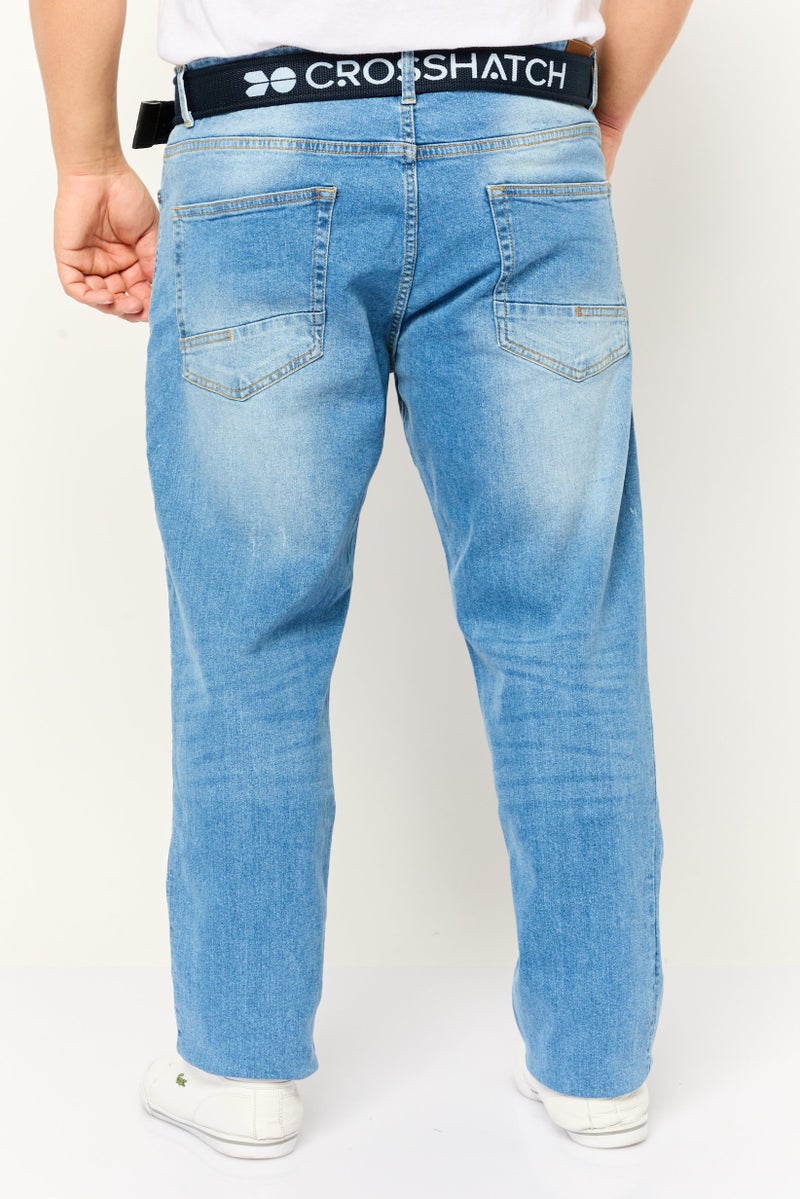 CROSSHATCH Men Regular Fit Belted Wash Stretchable Denim, Blue - Image 3