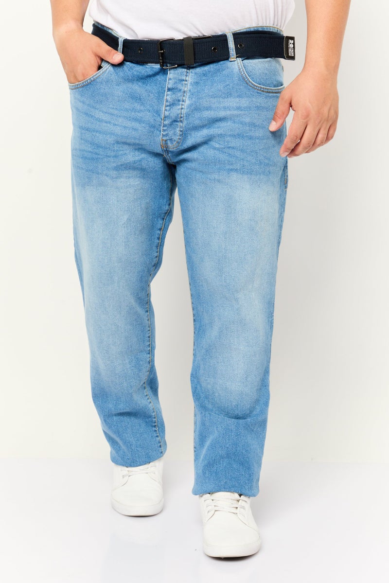 CROSSHATCH Men Regular Fit Belted Wash Stretchable Denim, Blue - Image 1