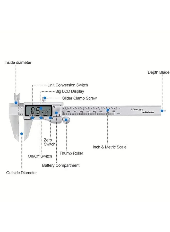 Digital Caliper Vernier Micrometer 0 150mm Stainless Steel Large LCD Inch Metric Conversion - Image 5