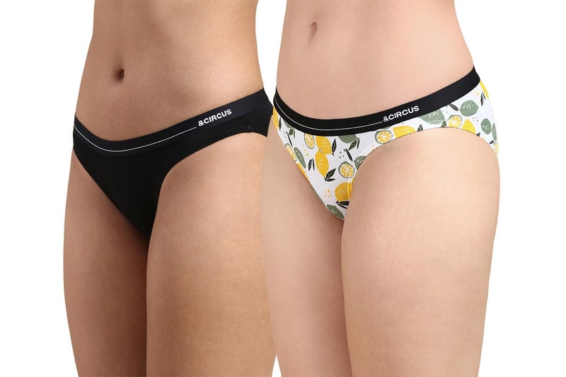 Circus &Circus Women's Puresoft Beechwood Modal Bikini | Innerwear for Women Seamless Underwear for Women Bikini for Women | (Pack of 2) (Onyx, LemonCrush), XL - Image 1
