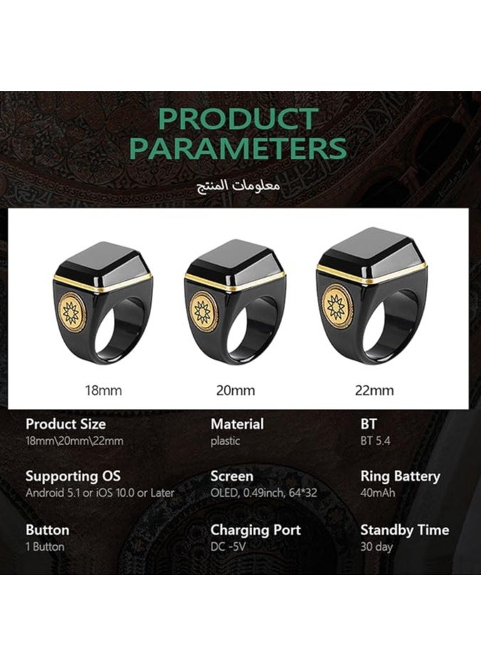 BSTWSH 20mm Zikr Ring Smart Ring with Vibration Reminder Tasbih Counter and Bluetooth Connection for Exclusive IQIBLA App and 5 Daily Prayer Reminders  - Image 3