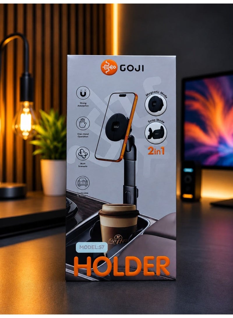 GOJI Black, GOJI Car Cup Holder Phone Mount - Magnetic 2-in-1 Dashboard & Air Vent Phone Holder | 360° Rotation Adjustable Height up to 12 Inch | Universal Smartphone Holder with Secure Grip for iPhone, Samsung & More - Image 1