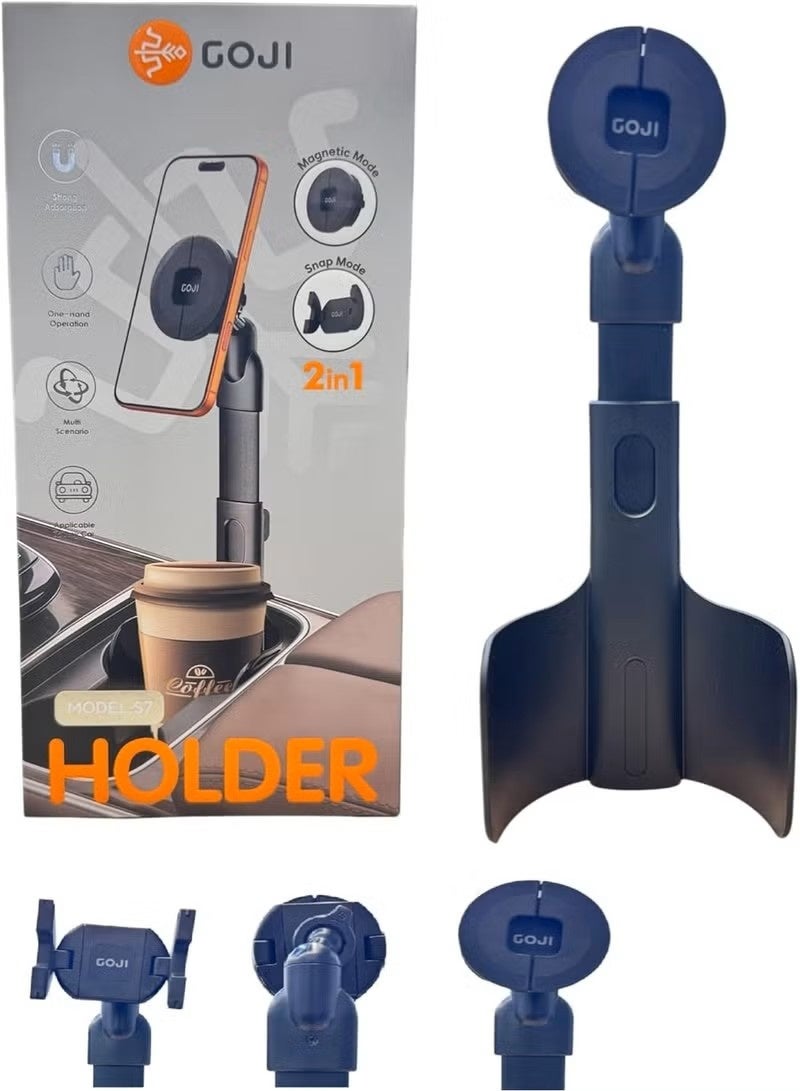 GOJI Black, GOJI Car Cup Holder Phone Mount - Magnetic 2-in-1 Dashboard & Air Vent Phone Holder | 360° Rotation Adjustable Height up to 12 Inch | Universal Smartphone Holder with Secure Grip for iPhone, Samsung & More - Image 4