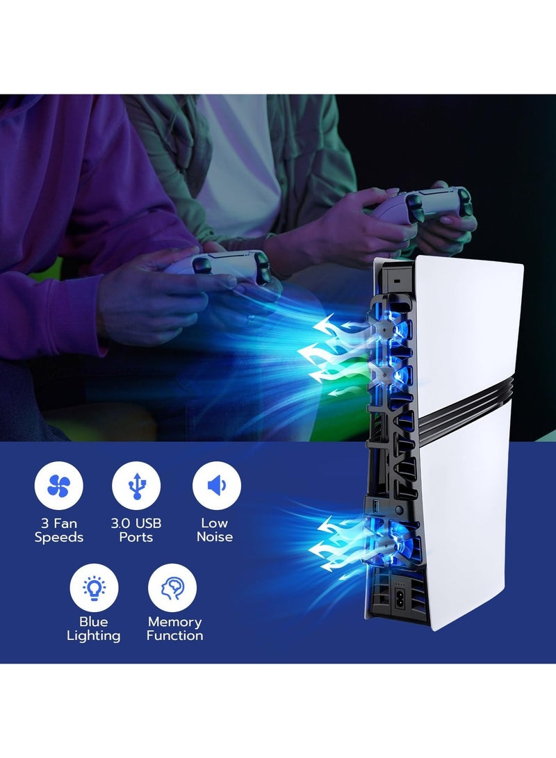 DOBE Cooling Fan Compatible with PS5 Pro Console with Adjustable Speed, Auto Power On/Off, with USB 3.0 Port, Efficient Cooling System for Both PS5 Pro Disc and Digital Editions - Image 2