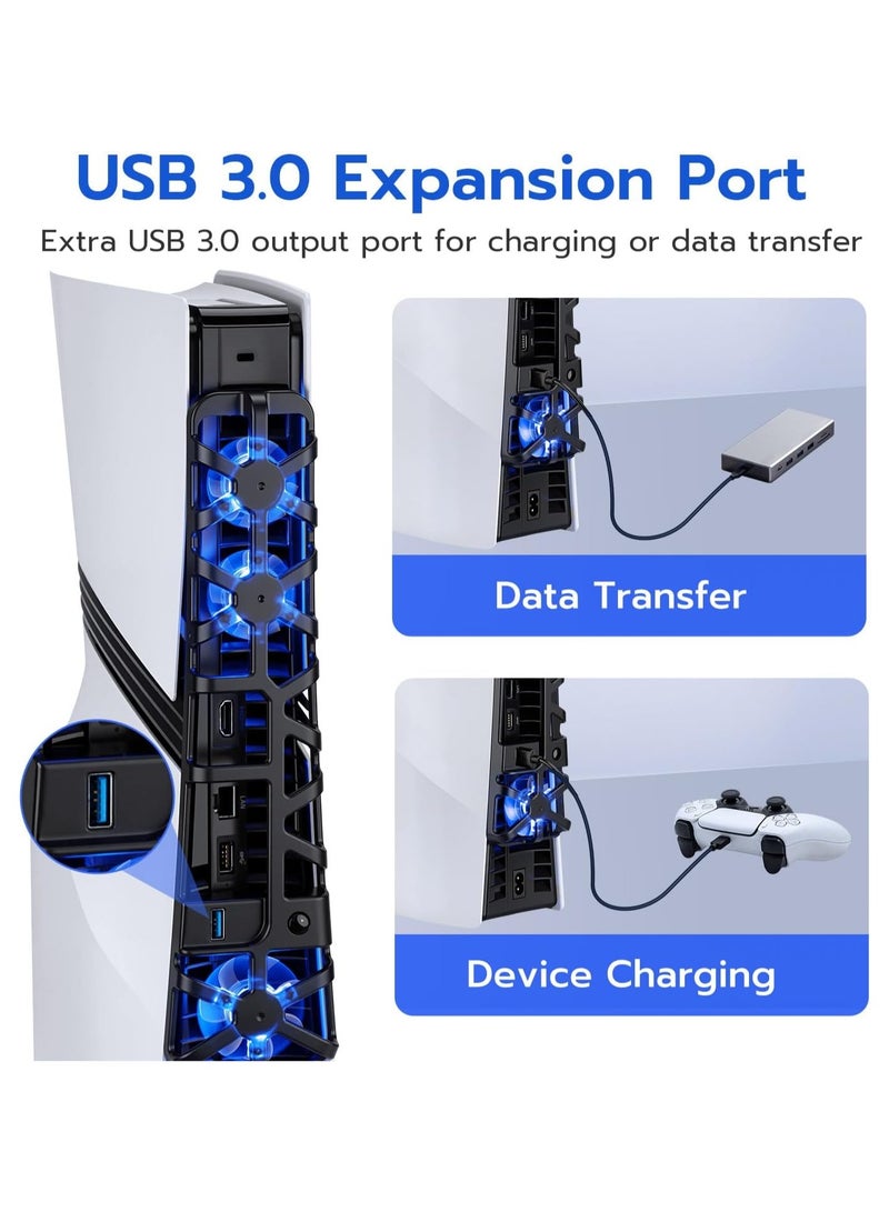 DOBE Cooling Fan Compatible with PS5 Pro Console with Adjustable Speed, Auto Power On/Off, with USB 3.0 Port, Efficient Cooling System for Both PS5 Pro Disc and Digital Editions - Image 5
