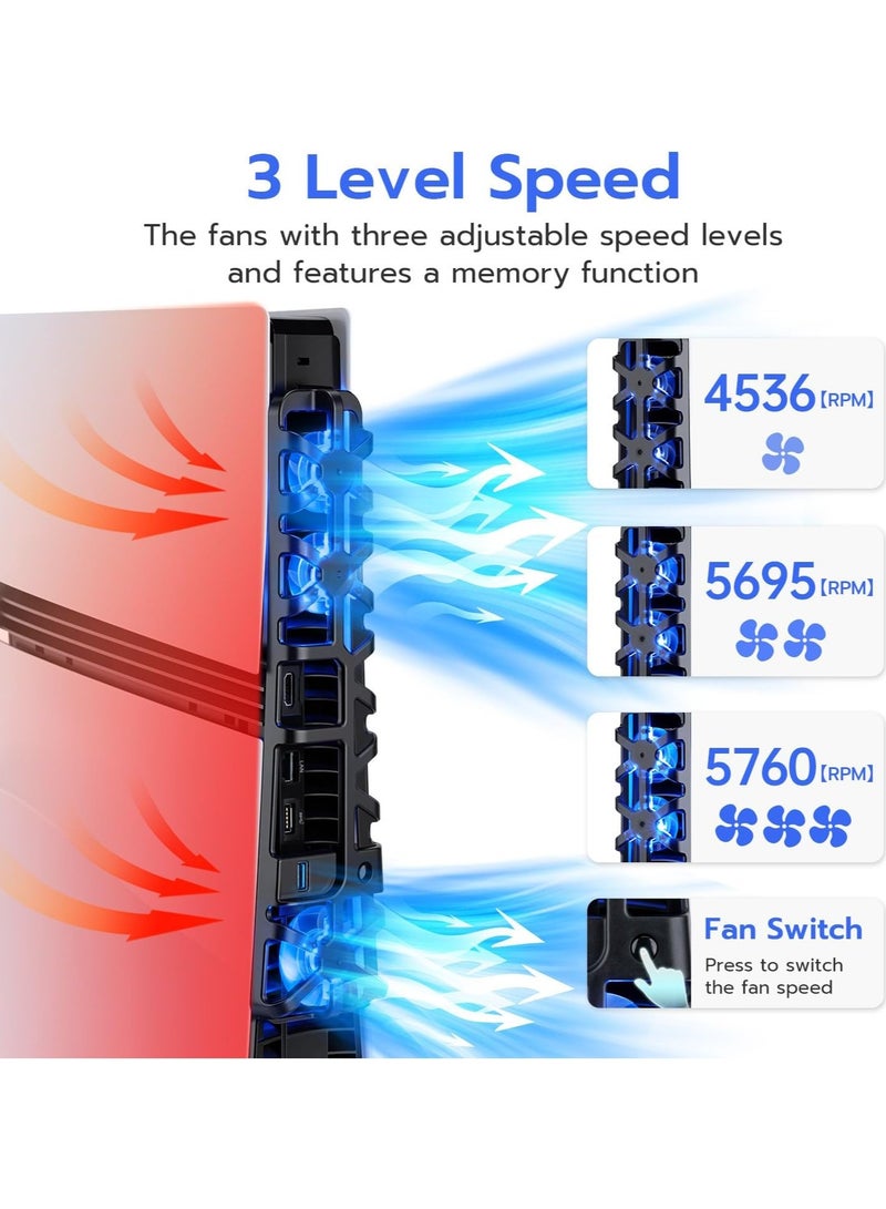 DOBE Cooling Fan Compatible with PS5 Pro Console with Adjustable Speed, Auto Power On/Off, with USB 3.0 Port, Efficient Cooling System for Both PS5 Pro Disc and Digital Editions - Image 3