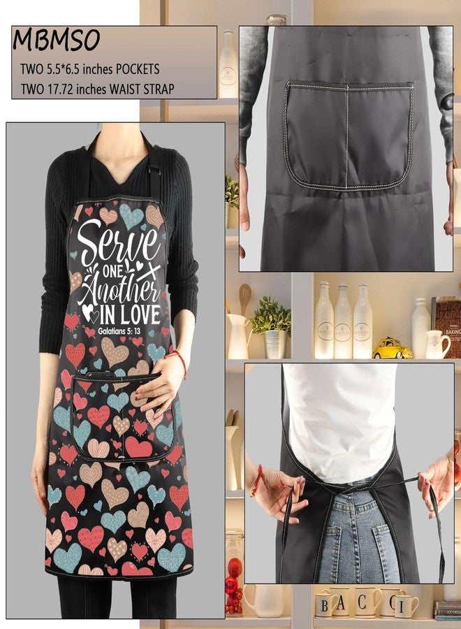MBMSO Christian Apron with Pockets Biblical Spiritual Gift Bible Verse Kitchen Apron Serve One Another in Love Galatians 5 13 (Galatians 5: 13 Apron-b) - Image 3